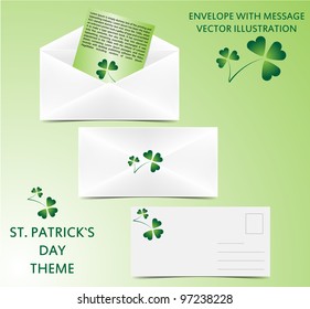 Vector illustration of St. Patrick`s envelope theme. Background and description are in separate layers.