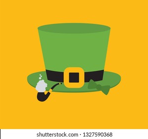 Vector illustration. St patricks hat with smoke pipe. St patricks day concept.
