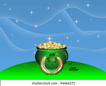 Vector illustration of St. Patricks' Pot with cold coins for St. Patrick's Day.