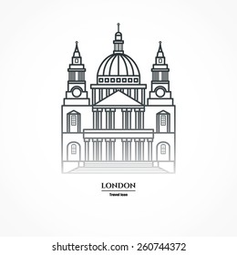 Vector Illustration of St Paul's Cathedral Icon Outline for Design, Website, Background, Banner. Travel Britain Landmark Element Silhouette Template for Tourism Flayer