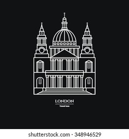 Vector Illustration of St Paul's Cathedral Icon Outline for Design, Website, Background, Banner. Travel Britain Landmark Element Silhouette Template for Tourism Flyer