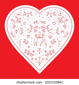 Vector illustration for St. Valentine's day, heart, icons, small details, microscopic signs. Love postcard