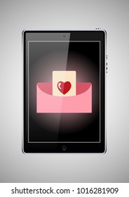 Vector illustration with St. Valentine's Day card and Tablet PC.