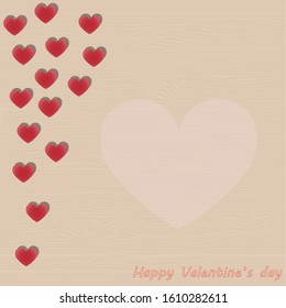 Vector illustration for St Valentines day. Hearts on the wood background.