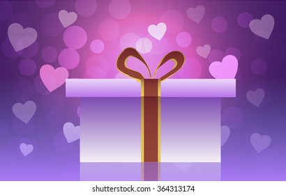 Vector illustration. St. Valentine's Day. A box with gifts and hearts on a pink background.
