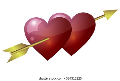 Vector illustration. St. Valentine's Day. Two hearts pierced by an arrow on a white background.