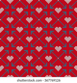 Vector Illustration Of St. Valentines Ugly Sweater For Lovers For Design, Website, Background, Banner. Knitted Heart Element Template With Love For Gift