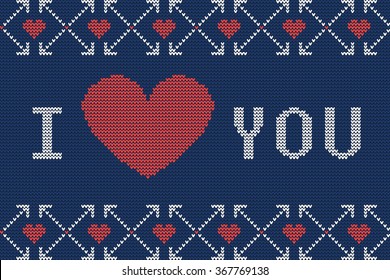 Vector Illustration of St. Valentines Ugly sweater for lovers for Design, Website, Background, Banner. Knitted heart Element Template with love for gift
