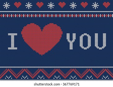 Vector Illustration of St. Valentines Ugly sweater for lovers for Design, Website, Background, Banner. Knitted heart Element Template with love for gift