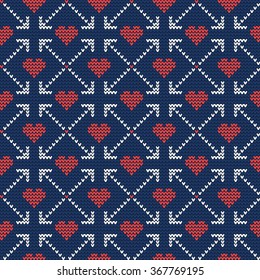 Vector Illustration of St. Valentines Ugly sweater for lovers for Design, Website, Background, Banner. Knitted heart Element Template with love for gift