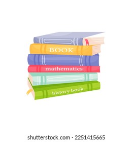 Vector illustration stack of books, book club, on white background, books in different colors, isolated illustration