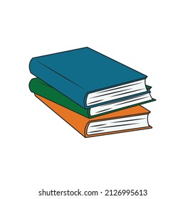 Vector illustration of stack of books in colorful covers. Clipart three books on a transparent background.