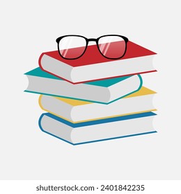 Vector illustration of a stack of books with colorful covers.
