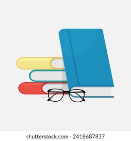 Vector illustration of a stack of books with colorful covers.