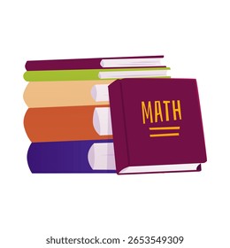 Vector illustration of a stack of books with colorful covers. Literature for school, library, home. Theme of education, science, enlightenment. Isolated background. Cartoon flat style. Icon.