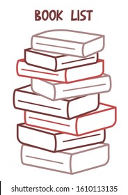 本のタイトル用の空きスペースを持つ本の山のベクターイラスト 本好きのプランナー 読む本のリスト 本のコレクションを表す簡単な輪郭イラスト のベクター画像素材 ロイヤリティフリー Shutterstock