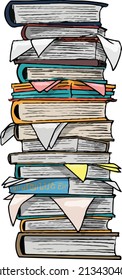 una ilustración vectorial de una pila de libros y papel