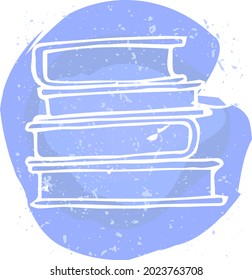Vector illustration of a stack of books. Simply Icon and logo minimalist design. Sketch in childish style. White lines on the watercolor background, very soft and light tones