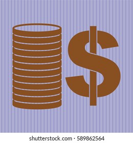 Vector illustration of stack of coins icon in brown.
