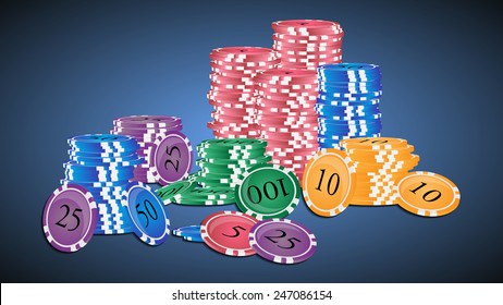 Vector illustration. Stack of colored casino chips.