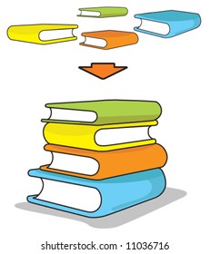 Vector illustration of a stack of colorful books. Rearrange stacking, re-size & recolor to your liking.