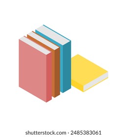 Ilustración vectorial de una pila de libros coloridos, isométrica de varios libros.