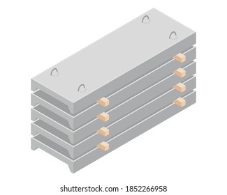 Pila de ilustraciones vectoriales de losas de hormigón aisladas en un fondo blanco. Icono de tabla de canales en vista isométrica. Los materiales de construcción se guardan en forma plana. Lajas de hormigón para la construcción.