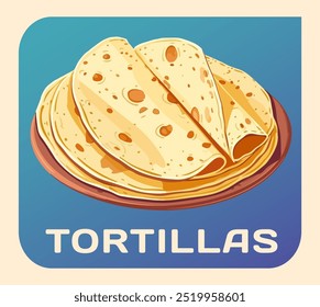 Ilustración vectorial de una pila de tortillas de harina de aspecto delicioso, un elemento básico tradicional en muchas cocinas. Panes planos dorados hechos de harina de trigo y son perfectos para wraps, tacos, burritos