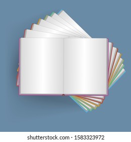 Vector illustration. A stack of empty open notebooks. Top view.