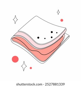 Ilustração vetorial de uma pilha de toalhas dobradas em tons rosa suave e vermelho. Perfeito para o bem-estar, decoração de casa, e projetos temáticos de banheiro.

