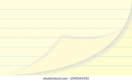 vector illustration of a stack of lined writing paper, curved corners at the bottom, documents, notes or stationery.