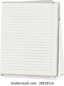 Vector illustration of stack of old lined papers from note book. Clipping path included to easy remove object shadow or replace background.