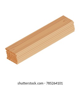 Vector illustration stack, pile of wooden planks isometric 3d perspective isolated on white background.