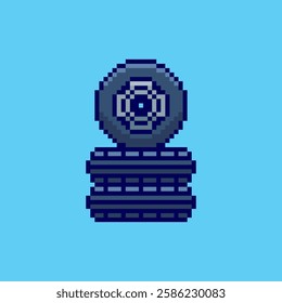 Vector Illustration of Stack of Tires with Pixel Art Design, perfect for game assets themed designs