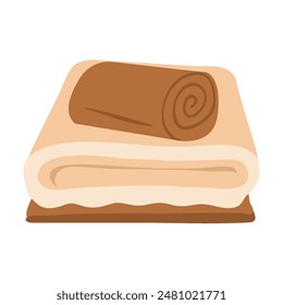 Vector illustration of a stack of towels. A stack of towels. Fabric bath towels. Hand kitchen towels, textile cloth for spa, beach, shower fabric rolls lying in stack.