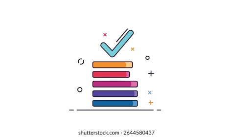 Vector illustration of stacked data layers and tick mark for approval process