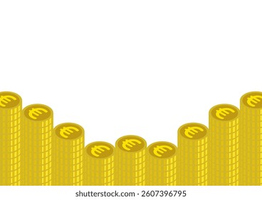 Vector illustration of stacked and neatly arranged euro coins on white background.