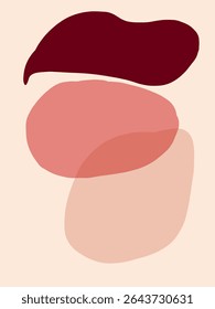 Vector illustration of stacked organic abstract shapes in a sophisticated gradient of burgundy, rose, and blush tones, symbolizing balance, emotional depth, and modern elegance.