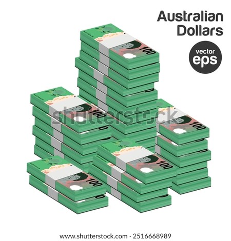 Vector illustration of stacks of 100 Australian dollar notes. editable and scalable eps