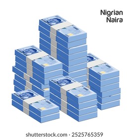 Ilustração vetorial de pilhas de 100 notas nigerianas Naira. eps editáveis e escaláveis