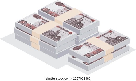 Vector illustration of stacks of Egyptian 50 pound notes.
