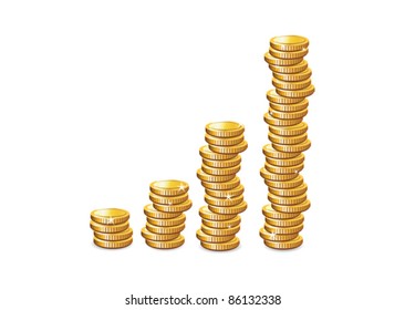 Vector illustration. Stacks of gold coins, wealth, concept.