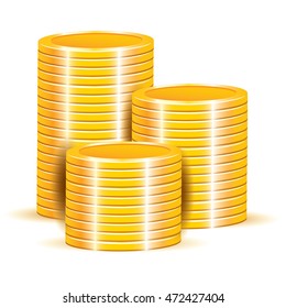Vector illustration stacks of golden coins isolated on a white background.