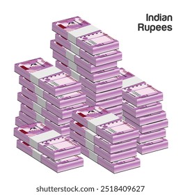 Ilustração vetorial de pilhas de notas de Rúpias Indianas. eps editáveis e escalonáveis