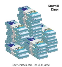 Ilustração vetorial de pilhas de notas de dinar kuwaitiano. eps editáveis e escalonáveis