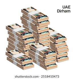 Ilustração vetorial de pilhas de notas Dirham dos Emirados Árabes Unidos. eps editáveis e escaláveis