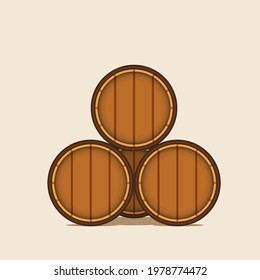 Vector illustration of stacks of wooden barrels top view isolated on a light background