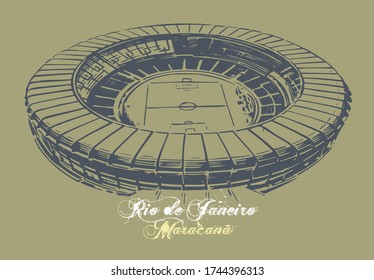 Vector Illustration Of Maracanã Stadium In Rio De Janeiro, Brazil, In The Year 2013.