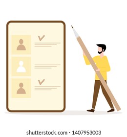 Vector illustration with staff recruitment. Hiring employees. Concept human resources. Design for web page, banner, presentation, social media, poster or print.