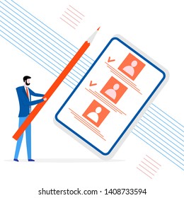 Vector illustration with staff recruitment. Hiring employees. Concept human resources. Design for web page, banner, presentation, social media, poster or print.